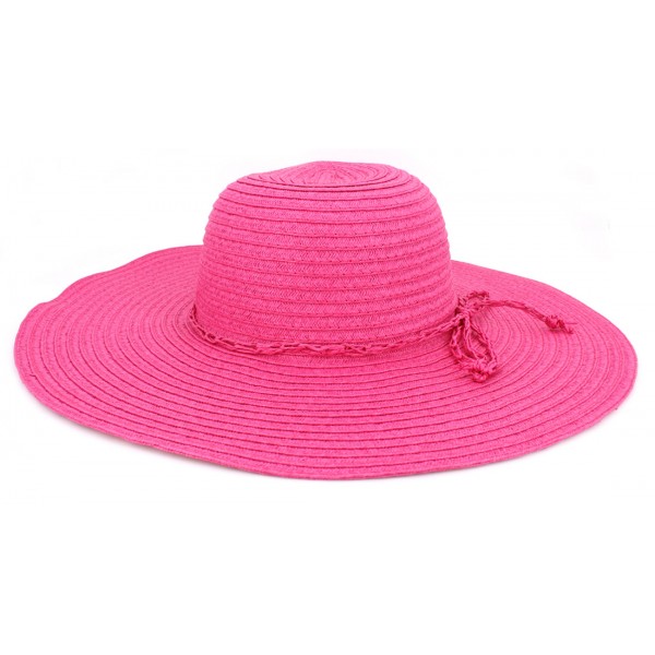 Wide Brim Hat - Straw Hat- Paper Straw Hat w/ Lace Band - Fuchsia - HT-ST1160FU